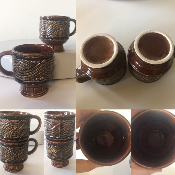SOLD Set of 8 stackable colorful Aztec mugs 60s style - Picture 6 of 12